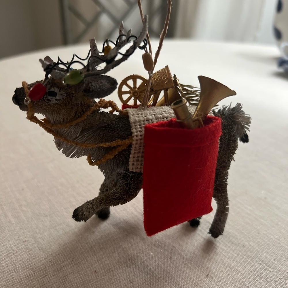 Crate&Barrel Reindeer Bottlebrush Christmas Ornament